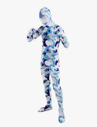 カモフラージ全身タイツ 全身タイツ，迷彩柄　コスチューム　大人用　開口部のない全身タイツ　ブルー　ユニセックス ハロウィン