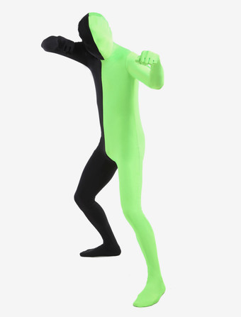 全身タイツ，ユニセックス　ブラック＆グリーン　カラーブロック　大人用　開口部のない全身タイツ　仮装コスチューム　 ハロウィン