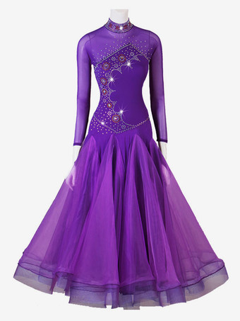 社交ダンスの衣装パープル女性のライクラスパンデックスセットダンスドレス