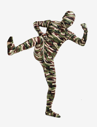 カモフラージ全身タイツ 全身タイツ　迷彩柄　コスチューム　開口部のない全身タイツ　ユニセックス　大人用 ハロウィン