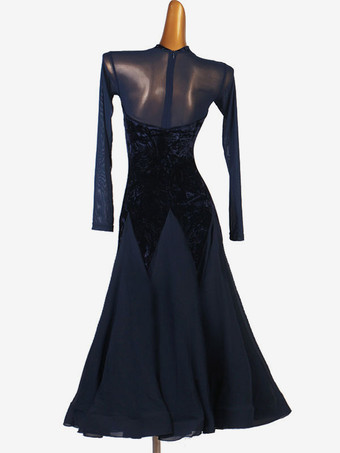 社交ダンスコスチュームインクブルー女性のライクラスパンデックスドレスダンスウェア