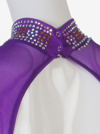 社交ダンスの衣装パープル女性のライクラスパンデックスセットダンスドレス