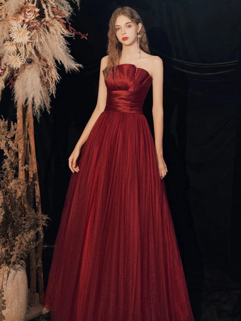 イブニングドレスaラインストラップレスフロアレングスノースリーブレースアッププリーツマットサテンフォーマルディナードレス