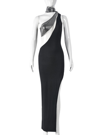 非対称クラブドレス ホルター ラインストーン ハイスリット セクシー ドレス