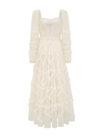 フリルドレス イリュージョンスリーブ ポルカドット レイヤード パーティー プロムドレス