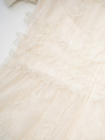 フリルドレス イリュージョンネックライン フリル レイヤードチュール マキシドレス