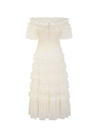 パーティー マキシ ドレス 装飾襟 フリル ポルカ ドット シアー セミフォーマル ドレス