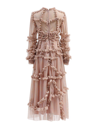 Vestido con volantes Ilusión Manga larga Cuello alto Vestidos largos de fiesta de tul