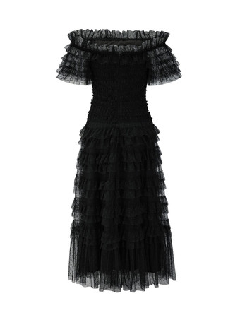 パーティー マキシ ドレス 装飾襟 フリル ポルカ ドット シアー セミフォーマル ドレス