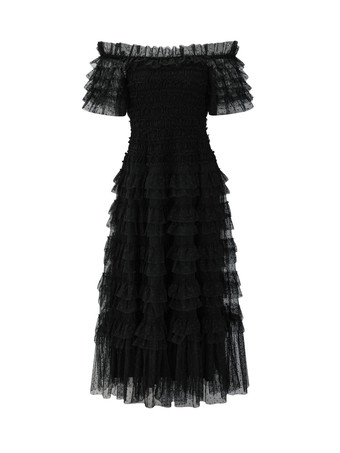 パーティー マキシ ドレス 装飾襟 フリル ポルカ ドット シアー セミフォーマル ドレス