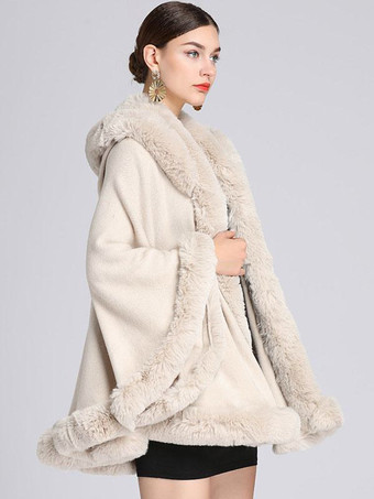 Cappotto poncho con cappuccio in pelliccia sintetica con mantello natalizio per donna 2025