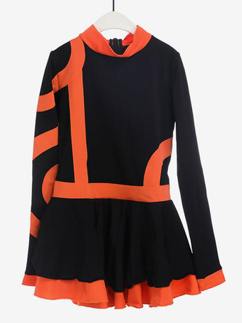 オレンジスケートドレスローズ韓国ベルベットストライプダンス衣装