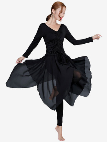 ダンス衣装　インターナショナルダンス　ブラック　女性用　社交ダンサー　無地　大人用　トップス&スプリットスカート　