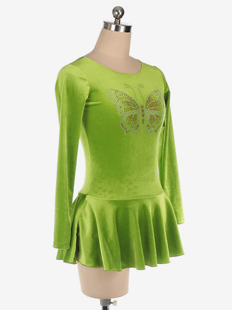 スケートドレス長袖草緑韓国ベルベットダンス衣装