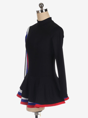 スケートドレスブラックポリエステルストライプダンス衣装