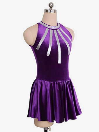 スケートドレスパープル韓国ビロードツートンカラーのダンス衣装