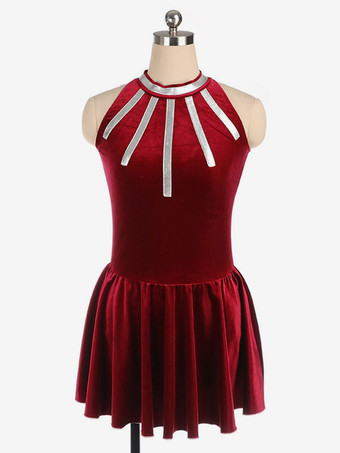 ワインレッド スケートドレスパープル韓国ビロードツートンカラーのダンス衣装