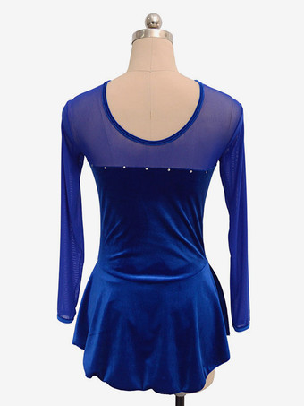 スケートドレス長袖ブルー韓国ビロードダンス衣装