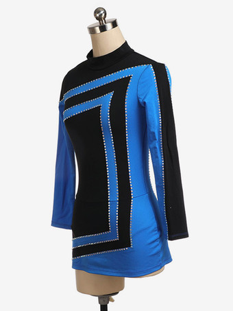 スケートドレスブルー韓国ビロードストライプダンス衣装