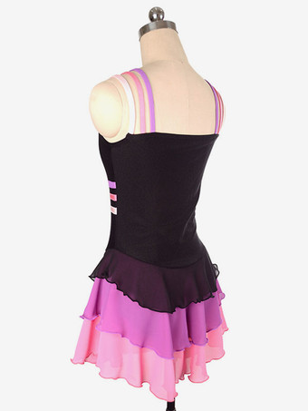 スケートドレスブラックポリエステルストライプダンス衣装