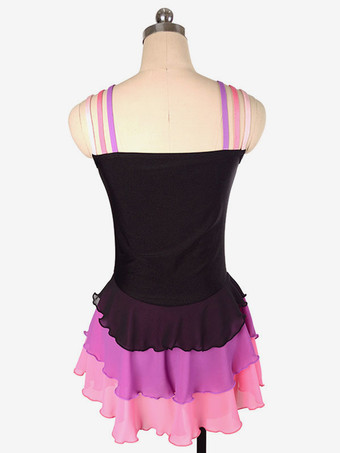 スケートドレスブラックポリエステルストライプダンス衣装