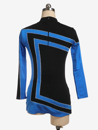 スケートドレスブルー韓国ビロードストライプダンス衣装