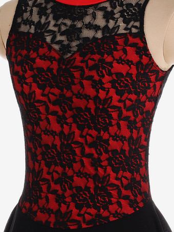 スケートドレスブラックポリエステルレースダンスコスチューム