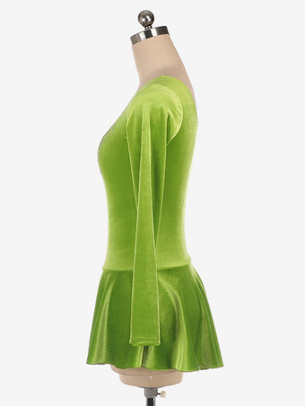 スケートドレス長袖草緑韓国ベルベットダンス衣装