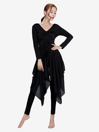 ダンス衣装　インターナショナルダンス　ブラック　女性用　社交ダンサー　無地　大人用　トップス&スプリットスカート　