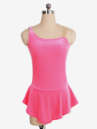 ピンク スケートドレスピンク韓国ベルベットノースリーブダンス衣装