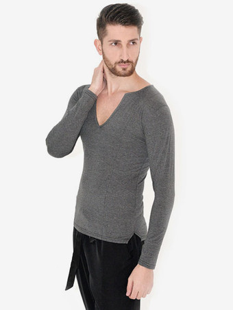 ダークグレー ダンス衣装　インターナショナルダンス　無地　男性用　社交ダンサー　大人用　パフォーマンス　トップス　