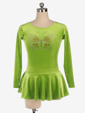 スケートドレス長袖草緑韓国ベルベットダンス衣装