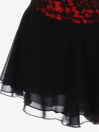 スケートドレスブラックポリエステルレースダンスコスチューム