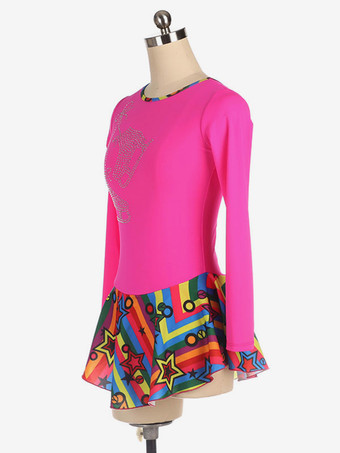 スケートドレスローズポリエステルダンス衣装