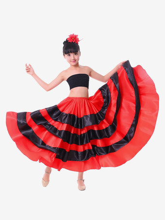 Paso Doble Dance Skirt Two Tone Ruffle Red Long Skirt