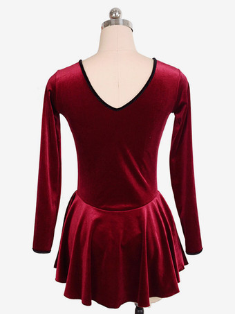 スケートドレスブルゴーニュの韓国のベルベット長袖ダンス衣装