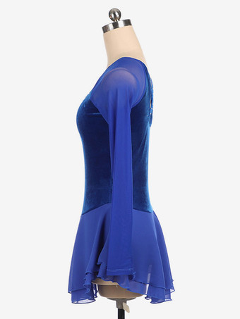 スケートドレスブルー韓国ビロード長袖ダンス衣装