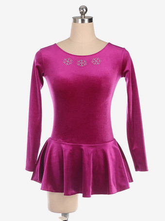 マゼンタスケートドレス黒韓国ベルベット長袖ダンス衣装