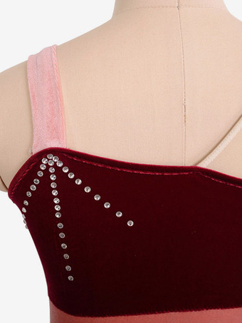 スケートドレスブルゴーニュ韓国ビロード色ブロックダンス衣装