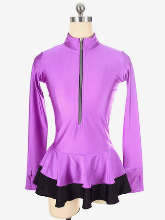 ライラックカラースケートドレスピンクポリエステルツートンダンスのコスチューム