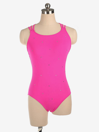 ローズレッドスケートドレスブルーポリエステルダンス衣装