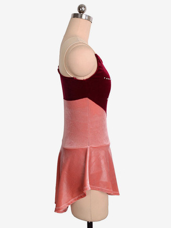 スケートドレスブルゴーニュ韓国ビロード色ブロックダンス衣装