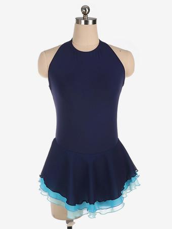 Abito Da Pattinaggio Artistico In Velluto Blu – Maniche Lunghe, Tessuto Elasticizzato, Personalizzabile, Per Ghiaccio E Ginnastica