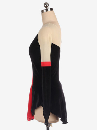 スケートドレス黒韓国ベルベットカラーブロックダンス衣装