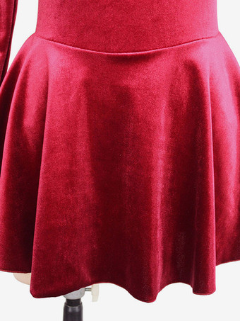 スケートドレスブルゴーニュの韓国のベルベット長袖ダンス衣装