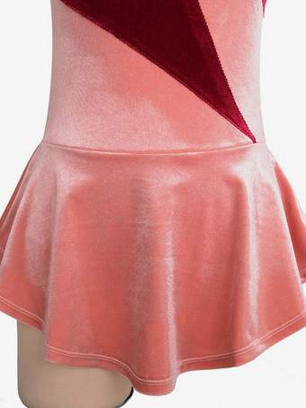 スケートドレスブルゴーニュ韓国ビロード色ブロックダンス衣装