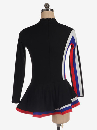 スケートドレスブラックポリエステルストライプダンス衣装