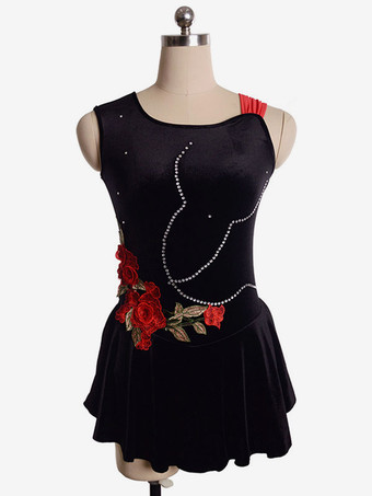 ブラック スケートドレス黒韓国ベルベットダンス衣装