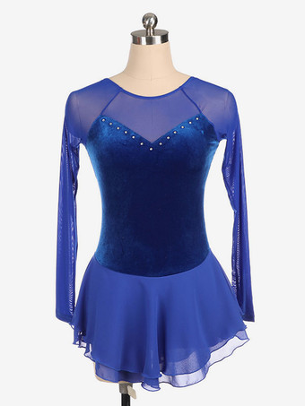 スケートドレスブルー韓国ビロード長袖ダンス衣装