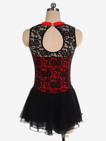 スケートドレスブラックポリエステルレースダンスコスチューム